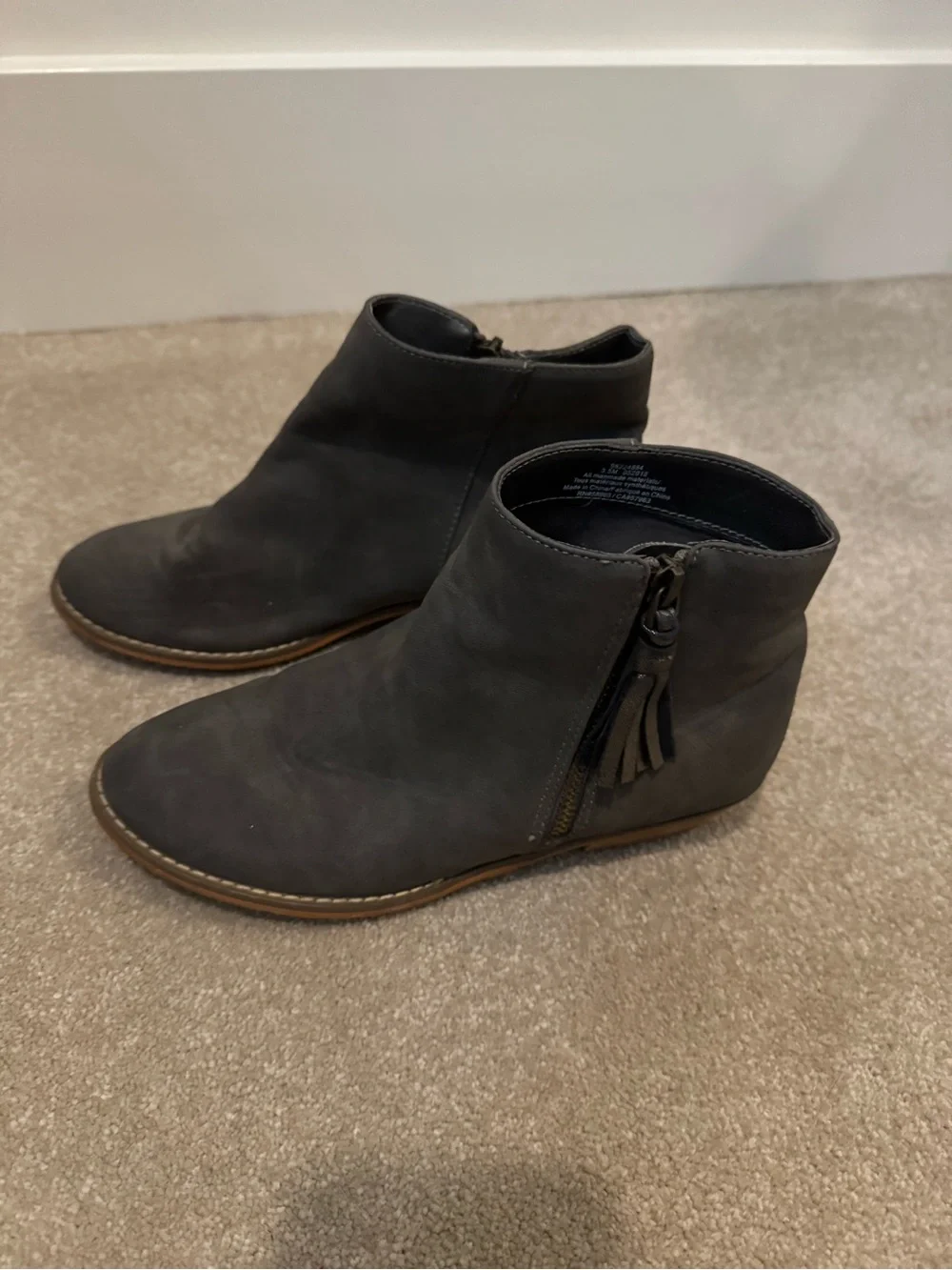 Tucker and Tate Girls Gray Faux Suede Ankle Boots with Side Tassel Zipper